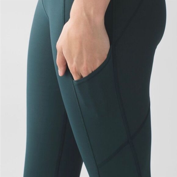 LULULEMON Rebel Green Navy Blue Stripe Luxtreme Tights Ankle Zipper Legging 6 - Picture 16 of 16